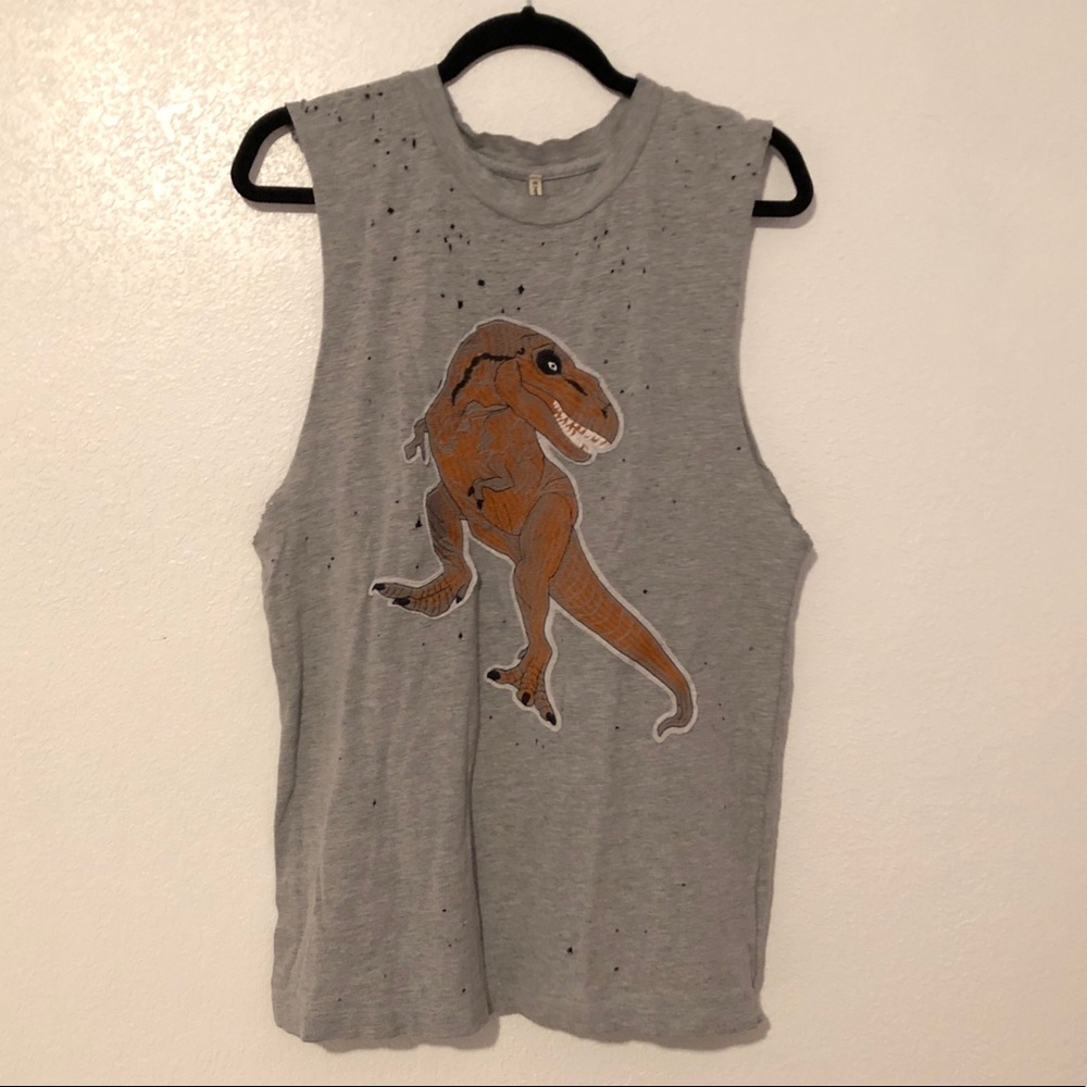 Distressed Dinosaur T-Rex Grey Sleeveless Tee